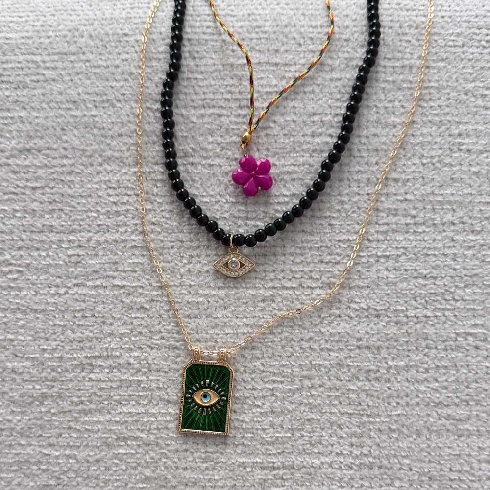 Gold and Green Evil Eye Necklace Set